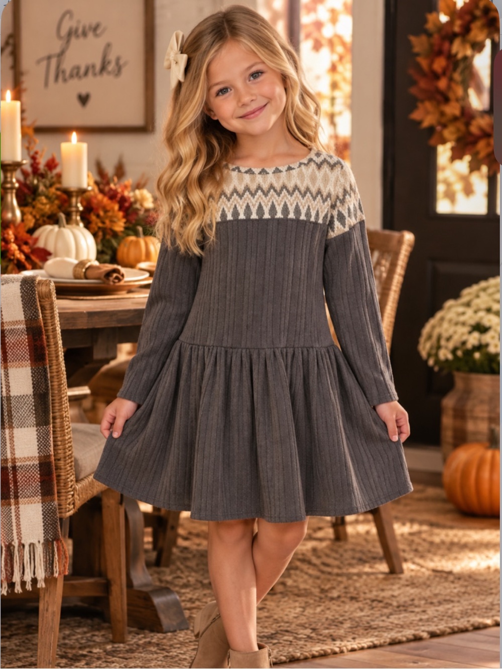 NWT Rare Editions Girls Drop‎ Waist Sweater Knit Dress Thanksgiving Holiday Cozy